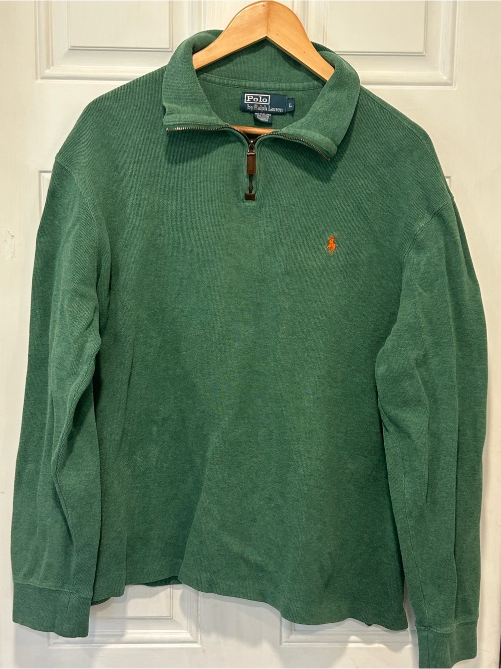 POLO Ralph Lauren Green Estate Rib 1/4 Zip Pullover Sweater Preppy Classic Large